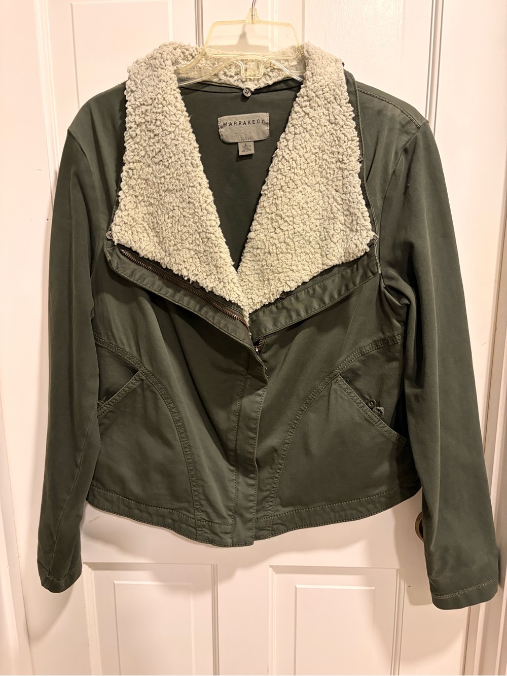 Anthropologie Army Green Sherpa-Lined Women's Moto Jacket- Size Large